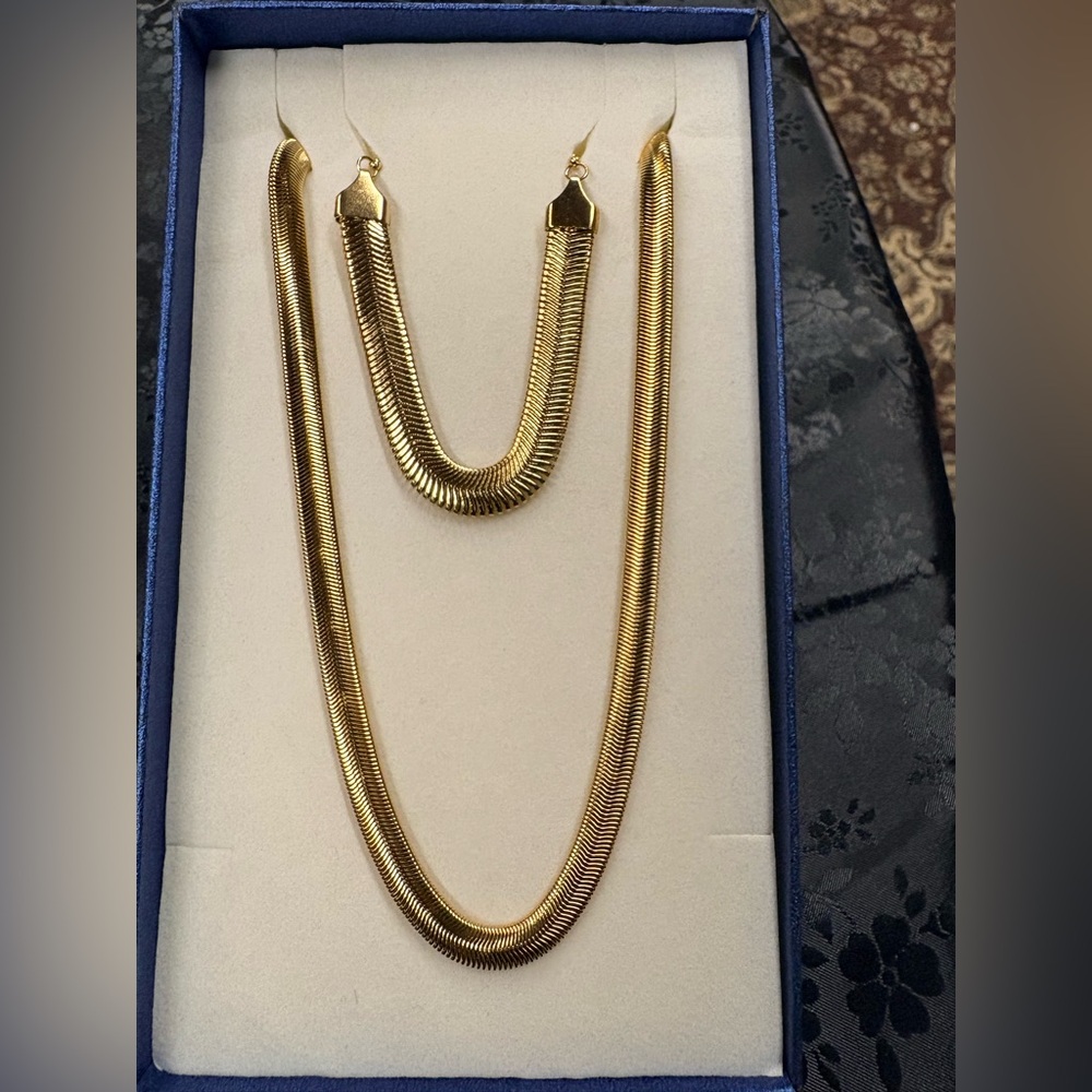 Herringbone Goldtone Necklace & Bracelet Set